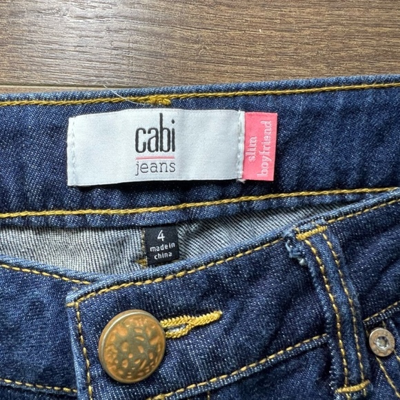Cabi Women's 4 Slim Boyfriend Jeans Dark Blue Wash Distressed Denim Stretch 3045 - Picture 2 of 14